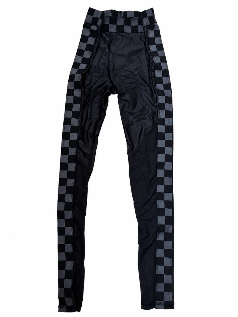 Alala Black & Gray Checkered Side-Stripe Kids Leggings